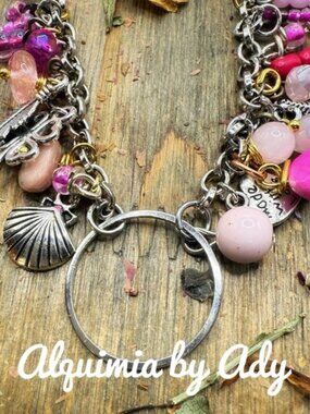 A MILLION CHARMS + Strawberry quartz and moonstone silver bracelet